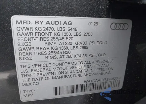 2025 Audi Q5 Premium 45 Tfsi S Line Quattro from USA, damaged, VIN WA1GAAFY7S2053682